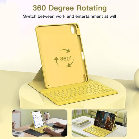 حافظة لجهاز iPad 11th (A16, 2025)/10th مع لوحة مفاتيح، وحافظة قابلة للدوران 360 درجة ولوحة مفاتيح بإضاءة خلفية قابلة للفصل، وفتحات دقيقة وحامل أقلام لجهاز iPad A16 11 بوصة/10 10.9 بوصة، أزرق داكن in Kuwait
