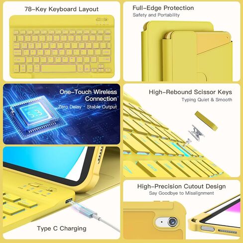 حافظة لجهاز iPad 11th (A16, 2025)/10th مع لوحة مفاتيح، وحافظة قابلة للدوران 360 درجة ولوحة مفاتيح بإضاءة خلفية قابلة للفصل، وفتحات دقيقة وحامل أقلام لجهاز iPad A16 11 بوصة/10 10.9 بوصة، أزرق داكن in Kuwait