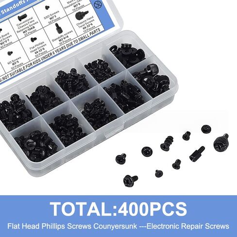 400PCS Computer Motherboard Screws Kit, 10 Assorted Size Replacement Electronic Screws Standoffs Assortment Kit for HDD, SSD, Hard Drive,Fan, Power Supply, Graphics, Laptop, PC Case DIY Build Repair in Saudi Arabia