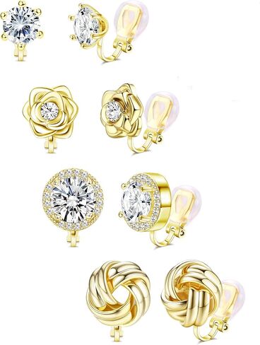 Besteel CZ Clip على الأقراط نساء - أقراط غير مثقبة للمعايين - الأذنين الحساسة للآذان الحاسوبة الصغيرة الزركونيا الزورق قلب مربعة مربعة تويست أقراط مزيفة مجموعة الزفاف/الرقص in Saudi Arabia