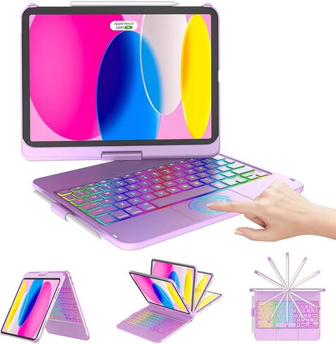 CC Store لجهاز iPad (A16) حافظة الجيل الحادي عشر مع لوحة مفاتيح - 7 ألوان خلفية 360 درجة دوارة متعددة اللمس لقلم iPad 11 بوصة A16 2025 الجيل العاشر 10.9 بوصة 2022 (ذهبي وردي) in Kuwait
