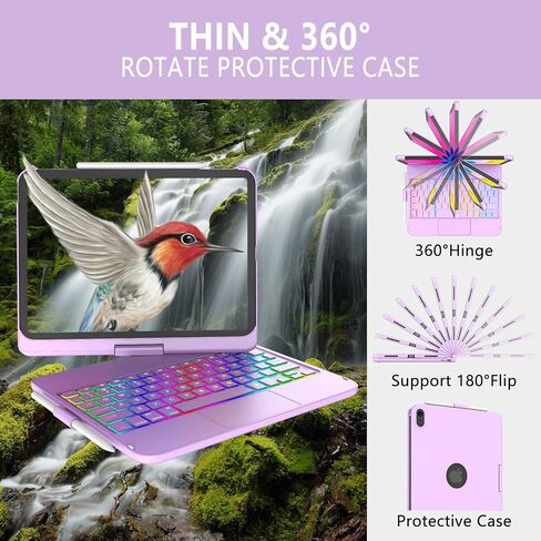 CC Store لجهاز iPad (A16) حافظة الجيل الحادي عشر مع لوحة مفاتيح - 7 ألوان خلفية 360 درجة دوارة متعددة اللمس لقلم iPad 11 بوصة A16 2025 الجيل العاشر 10.9 بوصة 2022 (ذهبي وردي) in Kuwait