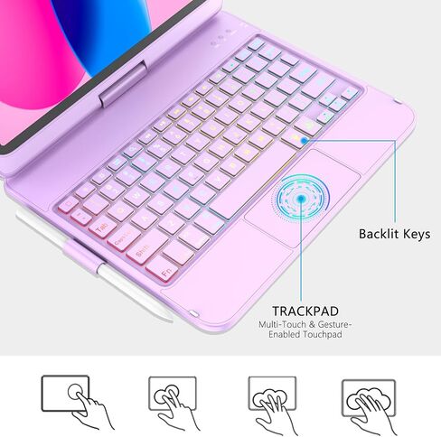 CC Store لجهاز iPad (A16) حافظة الجيل الحادي عشر مع لوحة مفاتيح - 7 ألوان خلفية 360 درجة دوارة متعددة اللمس لقلم iPad 11 بوصة A16 2025 الجيل العاشر 10.9 بوصة 2022 (ذهبي وردي) in Kuwait