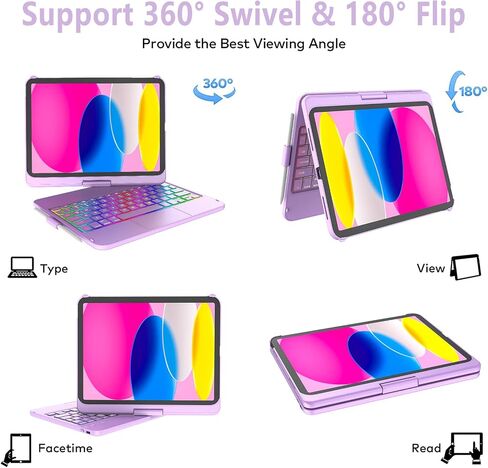 CC Store لجهاز iPad (A16) حافظة الجيل الحادي عشر مع لوحة مفاتيح - 7 ألوان خلفية 360 درجة دوارة متعددة اللمس لقلم iPad 11 بوصة A16 2025 الجيل العاشر 10.9 بوصة 2022 (ذهبي وردي) in Kuwait