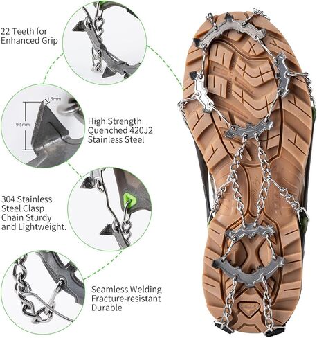 Crampons Ice Cleats for Shoes and Boots Ice Cleats Traction Snow Grips Men Women 22 Anti Slip Stainless Steel Spikes for Hiking Climbing Walking Fishing Mountaineering Jogging in Saudi Arabia