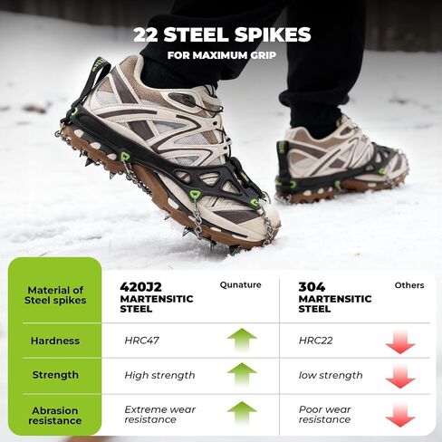 Crampons Ice Cleats for Shoes and Boots Ice Cleats Traction Snow Grips Men Women 22 Anti Slip Stainless Steel Spikes for Hiking Climbing Walking Fishing Mountaineering Jogging in Saudi Arabia