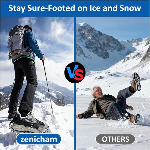 Ice Cleats for Shoes and Boots, 19 Stainless Steel Spikes Crampons, Anti-Slip Snow Shoes Microspikes for Hiking, Climbing Gear, Ice Fishing Gear, Boot Chains for Winter Walking in Saudi Arabia