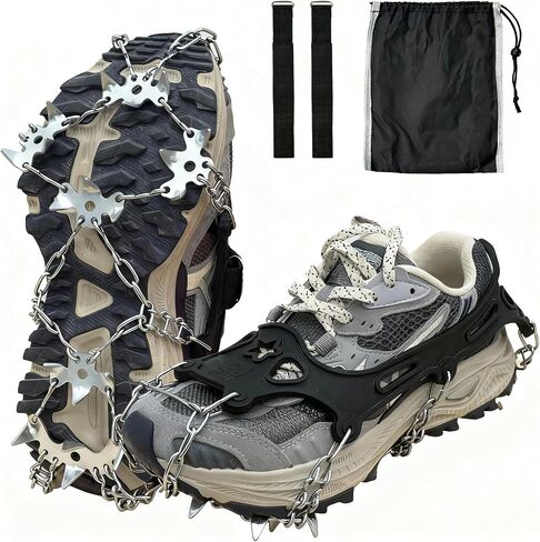 Ice Cleats for Shoes and Boots, 19 Stainless Steel Spikes Crampons, Anti-Slip Snow Shoes Microspikes for Hiking, Climbing Gear, Ice Fishing Gear, Boot Chains for Winter Walking in Saudi Arabia