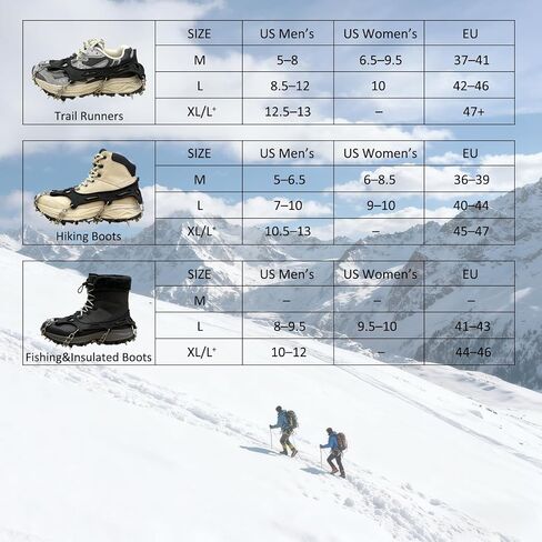 Ice Cleats for Shoes and Boots, 19 Stainless Steel Spikes Crampons, Anti-Slip Snow Shoes Microspikes for Hiking, Climbing Gear, Ice Fishing Gear, Boot Chains for Winter Walking in Saudi Arabia