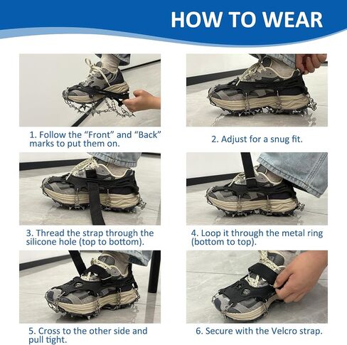 Ice Cleats for Shoes and Boots, 19 Stainless Steel Spikes Crampons, Anti-Slip Snow Shoes Microspikes for Hiking, Climbing Gear, Ice Fishing Gear, Boot Chains for Winter Walking in Saudi Arabia