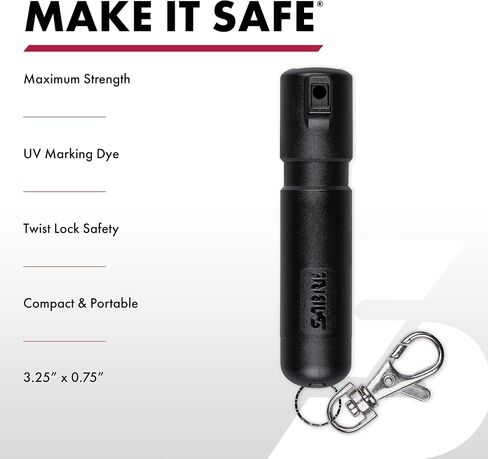 SABRE Mighty Discreet Pepper Spray, Protect Against Multiple Threats with 16 Bursts, Ultra-Compact Design, 40 Percent Smaller Than Other Pepper Sprays, UV Marking Dye, Snap Clip, 0.18 fl oz in Saudi Arabia