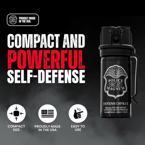 POLICE MAGNUM Pepper Spray للدفاع عن النفس - القوة القصوى - نطاق 16 قدمًا - وحدة إنفاذ القانون المحمولة - صنع في الولايات المتحدة الأمريكية - عبوة واحدة 2 أونصة in Kuwait