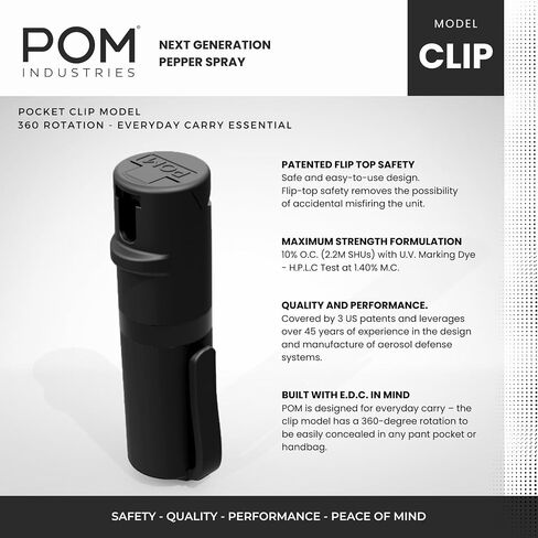 مشبك وسلسلة مفاتيح من POM Pepper Spray Combo - أقصى قوة OC Spray للدفاع عن النفس - تصميم تكتيكي مدمج وآمن - 25 طلقة ونطاق 10 أقدام - نمط رش متدفق in Kuwait