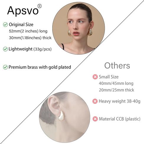 Apsvo Chunky Gold Hoop Earrings for Women, Dupes Earrings Lightweight Waterdrop Hollow Open Hoops, Hypoallergenic Gold Plated Earrings Fashion Jewelry for Women Girls in Kuwait