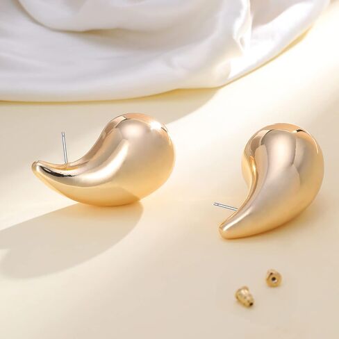 Apsvo Chunky Gold Hoop Earrings for Women, Dupes Earrings Lightweight Waterdrop Hollow Open Hoops, Hypoallergenic Gold Plated Earrings Fashion Jewelry for Women Girls in Kuwait