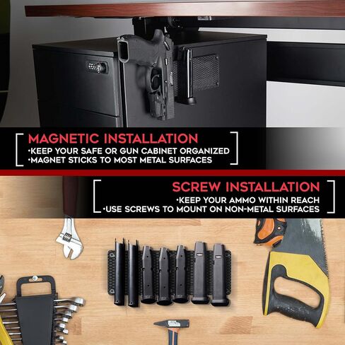 حامل ذخيرة مغناطيسي من Keeper MG لمجلات ومشابك الأسلحة، وتنظيم التركيب في مسدسك الآمن، وخزانة الخزانة، والقبو، وملحقات تخزين الذخيرة النهائية للمسدس، وأكواب Oistol والبنادق، أسود in Kuwait