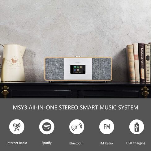 LEMEGA MSY3 Music System,WiFi Internet Radio,FM Digital Radio,Spotify Connect,Bluetooth Speaker,Stereo Sound,Wooden Box,Headphone-Out,Alarms Clock,40 Pre-Sets,Full Remote and App Control - White Oak in Saudi Arabia