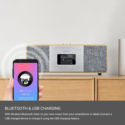 LEMEGA MSY3 Music System,WiFi Internet Radio,FM Digital Radio,Spotify Connect,Bluetooth Speaker,Stereo Sound,Wooden Box,Headphone-Out,Alarms Clock,40 Pre-Sets,Full Remote and App Control - White Oak in Saudi Arabia