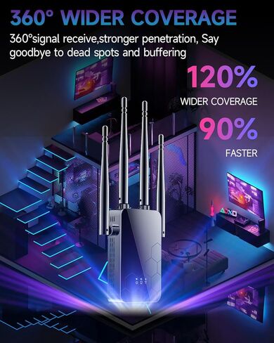 معزز إنترنت موسع WiFi، مضخم صوت أجهزة التوجيه اللاسلكية طويلة المدى، شبكة Wi-Fi أسرع بنسبة 80% | أوسع من أي وقت مضى، 1 انقر فوق الإعداد، ودعم المزيد من أجهزة الشبكة في المنزل in Kuwait
