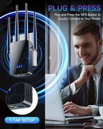 معزز إنترنت موسع WiFi، مضخم صوت أجهزة التوجيه اللاسلكية طويلة المدى، شبكة Wi-Fi أسرع بنسبة 80% | أوسع من أي وقت مضى، 1 انقر فوق الإعداد، ودعم المزيد من أجهزة الشبكة في المنزل in Kuwait