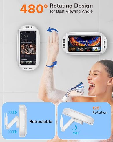 3rd GEN Shower Phone Holder Waterproof & Anti-Fog, HD Touch Screen, Enhanced Sound, Retractable 480° Adjustable Phone Holder for Shower, Kitchen, Easy Install, Perfect for 4-7 inch Phones in Saudi Arabia