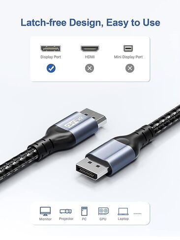 3.3ft/1M DP to DP 1.4 UHD Speed DisplayPort Cable (8K@60Hz, 4K@144Hz, HDR), Supports HBR3 32.4Gbps HDCP, Braided for TV, Monitor, Gaming PC, Laptop in Saudi Arabia
