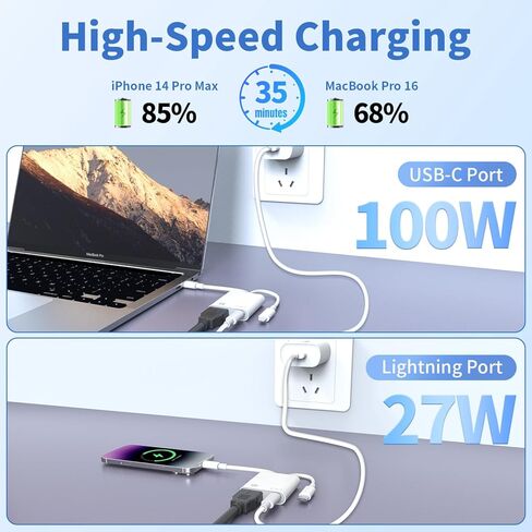 محول USB-C وLightning إلى HDMI لجهاز iPhone iPad إلى التلفزيون [معتمد من MFi]، شاشة مزامنة 4K@60 هرتز Apple Lightning إلى محول AV الرقمي مع منفذ شحن 100 واط لجهاز iPhone 17/16/15/iPad/MacBook إلى HDTV in Saudi Arabia