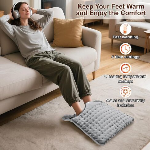 Qoosea Electric Heated Foot Warmers for Men and Women 16"x16" Double Layer with 6 Temperature & 4 Timer Settings Fast Heating for Home Office Under Desk Bed Machine Washable Feet Warmers in Saudi Arabia