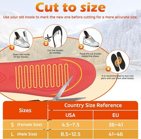 Heated Insoles, Rechargeable Foot Warmer with Battery, Plantar Fasciitis Insoles, Heavy Duty High Arch Support Orthotic Insoles for Plantar Fasciitis Pain Relief, Control Temperature, for Men Women, L in Saudi Arabia