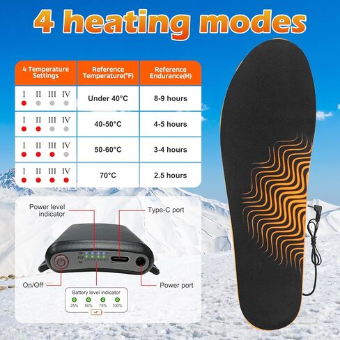 Heated Insoles, Rechargeable Foot Warmer with Battery, Plantar Fasciitis Insoles, Heavy Duty High Arch Support Orthotic Insoles for Plantar Fasciitis Pain Relief, Control Temperature, for Men Women, L in Saudi Arabia