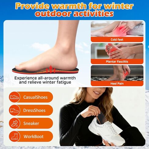 Heated Insoles, Rechargeable Foot Warmer with Battery, Plantar Fasciitis Insoles, Heavy Duty High Arch Support Orthotic Insoles for Plantar Fasciitis Pain Relief, Control Temperature, for Men Women, L in Saudi Arabia