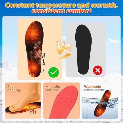 Heated Insoles, Rechargeable Foot Warmer with Battery, Plantar Fasciitis Insoles, Heavy Duty High Arch Support Orthotic Insoles for Plantar Fasciitis Pain Relief, Control Temperature, for Men Women, L in Saudi Arabia