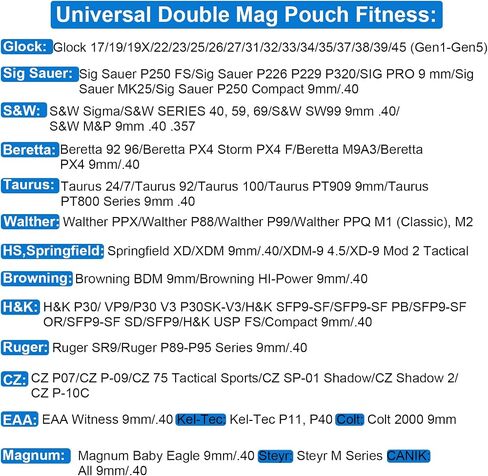 Universal Double Magazine Holder - Lightweight and Durable Double Magazine Pouch for 9mm/.40/.357/.380 Calibers, Adjustable Mag Pouch for Glock, Taurus, Beretta, Sig, H&k, Cz, S&w, Colt (Belt Clip) in Saudi Arabia