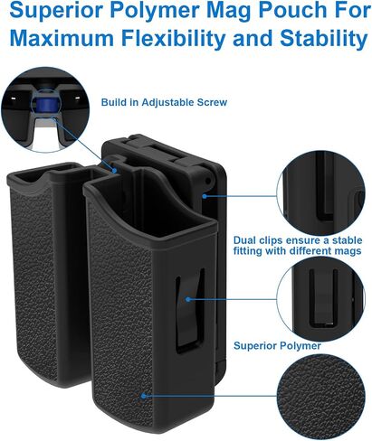 Universal Double Magazine Holder - Lightweight and Durable Double Magazine Pouch for 9mm/.40/.357/.380 Calibers, Adjustable Mag Pouch for Glock, Taurus, Beretta, Sig, H&k, Cz, S&w, Colt (Belt Clip) in Saudi Arabia