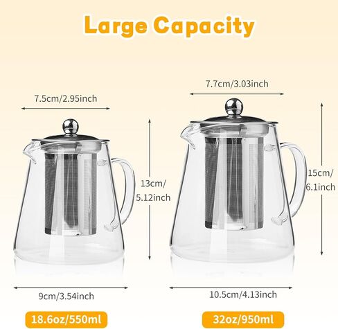 Glass Teapot with Stainless Steel Infuser, Borosilicate Glass Tea Maker, Stovetop Safe (550ML) in Saudi Arabia