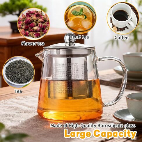 Glass Teapot with Stainless Steel Infuser, Borosilicate Glass Tea Maker, Stovetop Safe (550ML) in Saudi Arabia