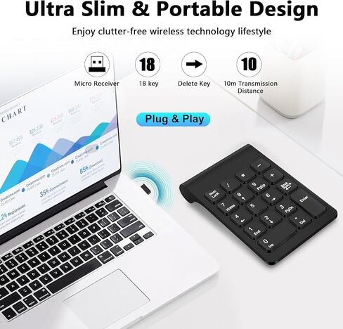 لوحات أرقام لاسلكية، لوحة مفاتيح رقمية، لوحة مفاتيح أرقام المحاسبة المالية، لوحة مفاتيح صغيرة 2.4G 10 مفاتيح، لوحة مفاتيح USB للكمبيوتر المحمول، الكمبيوتر الشخصي، سطح المكتب، Surface Pro، Notebook، EliteBook MateBook in Kuwait