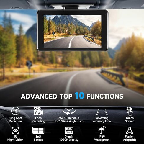 كاميرا احتياطية Wirleess - كاميرا احتياطية Rv مع تنبيه BSD - كاميرا احتياطية للرؤية الليلية للشاحنة.Rv مع شاشة 7 بوصات HD 1080P، وكاميرا عكسية مقاومة للماء IP69 للمركبات الترفيهية والمقطورة والكاميرات وسلامة المركبات in Kuwait