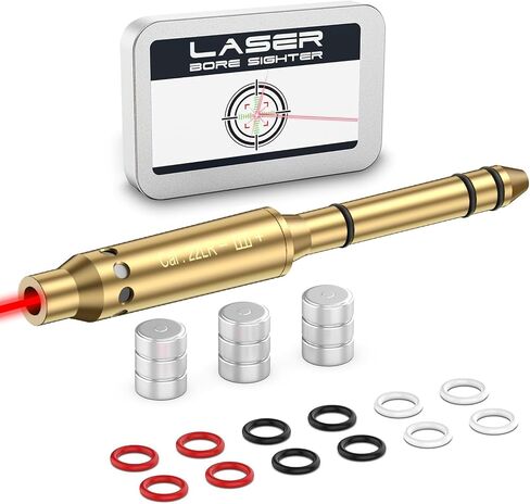 .22LR/.177 Cal/ 9mm /.375 Cal / .41 Cal / 40sw/10mm Red Laser Boresighter Bore Sight End Barrel Easy to Fit Revolvers Pistols Rifle and Air Guns with Batteries in Kuwait