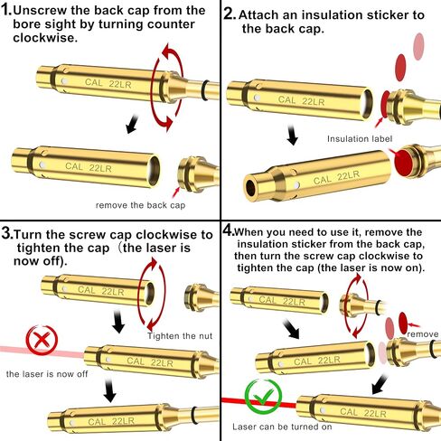 .22LR/.177 Cal/ 9mm /.375 Cal / .41 Cal / 40sw/10mm Red Laser Boresighter Bore Sight End Barrel Easy to Fit Revolvers Pistols Rifle and Air Guns with Batteries in Kuwait