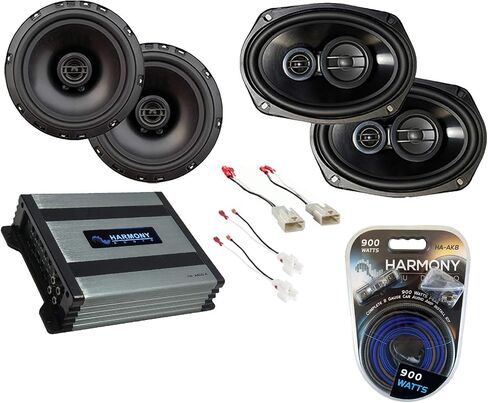 Harmony Audio HA-R65 Bundle with HA-A400.4 Amp HA-AK8 Wiring Kit 72-8104 and 72-7300 Adapter Harness HA-R69 Speakers Factory Speaker Replacement Compatible with Toyota Yaris Hatchback 2007-2018 in Saudi Arabia