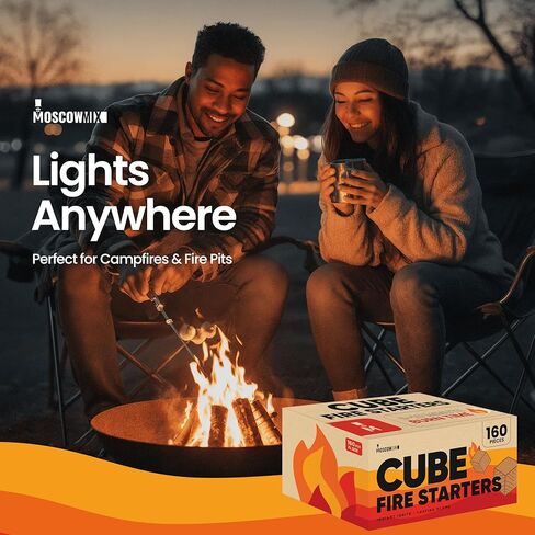مكعبات إشعال النار من موسكو - ميكس (160 قطعة) مشعلات إشعال كبيرة للشواية، حرائق المخيمات، المدفأة، مشعل الفحم، الشواء، موقد الخشب، حفر النار - مكعبات أخف - عديمة الرائحة، مقاومة للماء، مربعات إشعال النار in Kuwait
