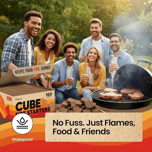 مكعبات إشعال النار من موسكو - ميكس (160 قطعة) مشعلات إشعال كبيرة للشواية، حرائق المخيمات، المدفأة، مشعل الفحم، الشواء، موقد الخشب، حفر النار - مكعبات أخف - عديمة الرائحة، مقاومة للماء، مربعات إشعال النار in Kuwait