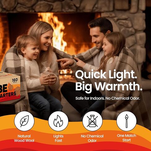 مكعبات إشعال النار من موسكو - ميكس (160 قطعة) مشعلات إشعال كبيرة للشواية، حرائق المخيمات، المدفأة، مشعل الفحم، الشواء، موقد الخشب، حفر النار - مكعبات أخف - عديمة الرائحة، مقاومة للماء، مربعات إشعال النار in Kuwait