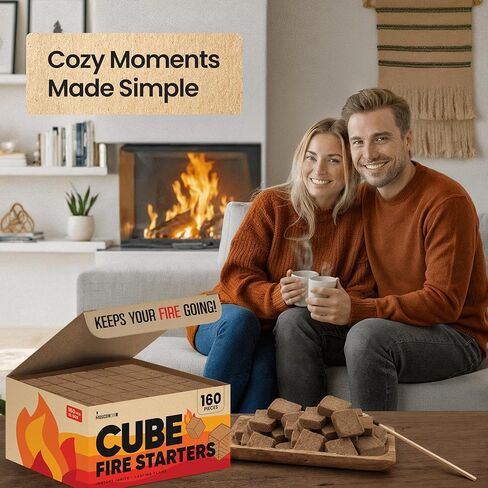 مكعبات إشعال النار من موسكو - ميكس (160 قطعة) مشعلات إشعال كبيرة للشواية، حرائق المخيمات، المدفأة، مشعل الفحم، الشواء، موقد الخشب، حفر النار - مكعبات أخف - عديمة الرائحة، مقاومة للماء، مربعات إشعال النار in Kuwait