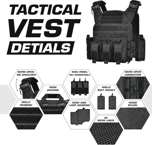 سترة GFIRE التكتيكية - سترة Airsoft خفيفة الوزن وقابلة للتنفس ثلاثية الأبعاد سريعة التحرير، معدات تكتيكية قابلة للتعديل للتدريب in Kuwait