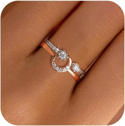 مجموعة حلقة LoveCom Star Moon Rings قابلة للتكديس للنساء Couble 925 Sterling Silver Selestial مطابقة قابلة للتعديل لطيف 14K الذهب مطلي بلو CZ القمر بوعد Ring المجوهرات الهدايا لابنة in Saudi Arabia