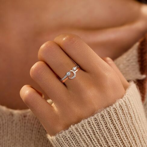 مجموعة حلقة LoveCom Star Moon Rings قابلة للتكديس للنساء Couble 925 Sterling Silver Selestial مطابقة قابلة للتعديل لطيف 14K الذهب مطلي بلو CZ القمر بوعد Ring المجوهرات الهدايا لابنة in Saudi Arabia