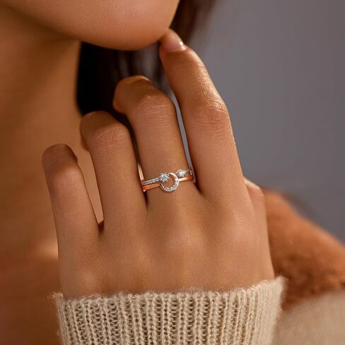مجموعة حلقة LoveCom Star Moon Rings قابلة للتكديس للنساء Couble 925 Sterling Silver Selestial مطابقة قابلة للتعديل لطيف 14K الذهب مطلي بلو CZ القمر بوعد Ring المجوهرات الهدايا لابنة in Saudi Arabia