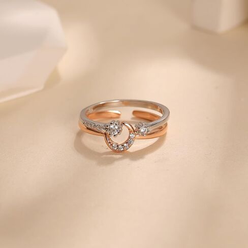 مجموعة حلقة LoveCom Star Moon Rings قابلة للتكديس للنساء Couble 925 Sterling Silver Selestial مطابقة قابلة للتعديل لطيف 14K الذهب مطلي بلو CZ القمر بوعد Ring المجوهرات الهدايا لابنة in Saudi Arabia